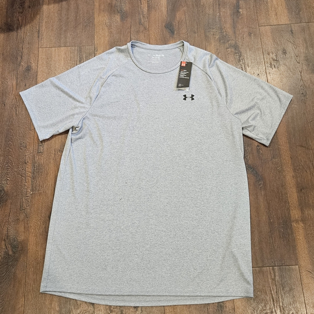 New Under Armour Shirt 2XL Tall Mens Gray HeatGear Loose Fit Fabric Stretch